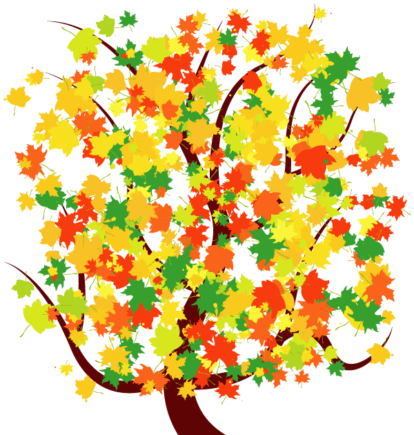 Autumn Tree with Colorful Falling Leaves
