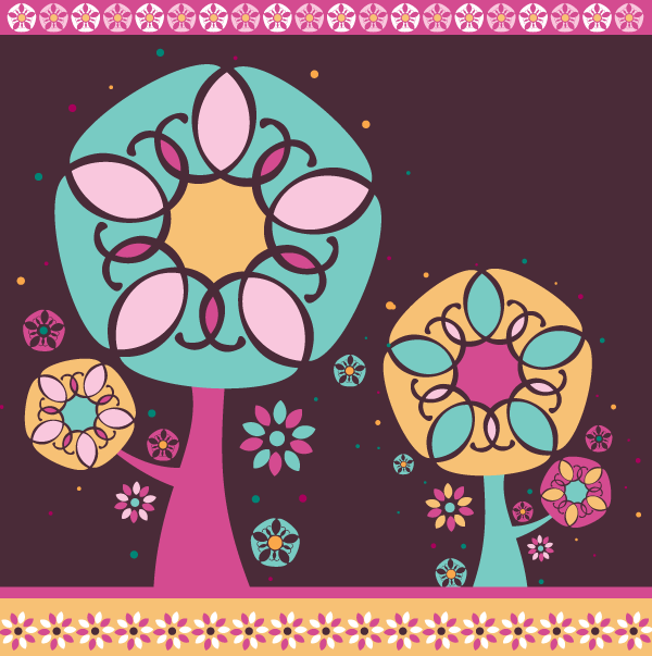 Vector Magic Floral Tree Card Design