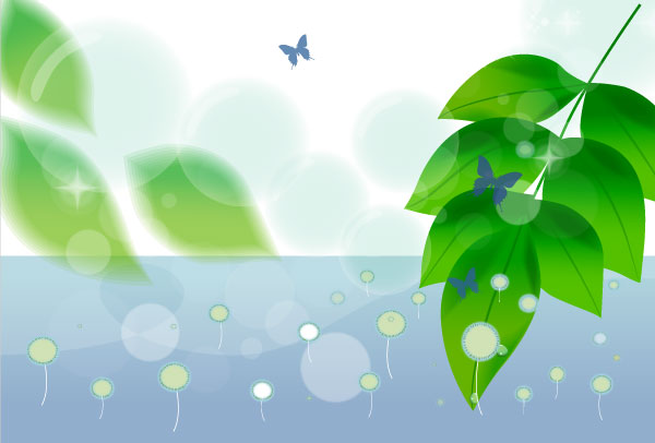 Vector Nature Background Butterfly and Green Leaves