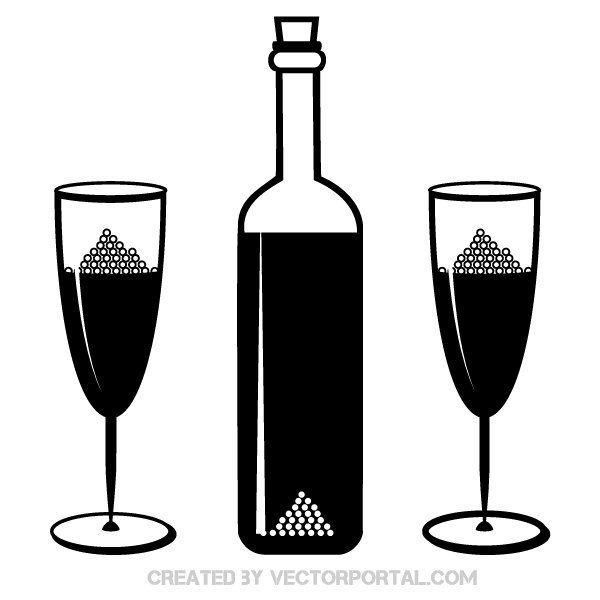 Vector Champagne Bottle and Glasses