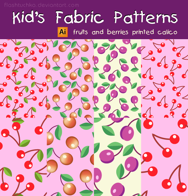 Vector Kid’s Fabric Seamless Patterns – Fruits and Berries