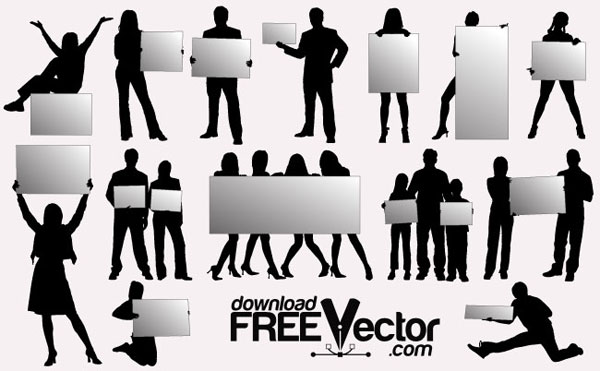 People Silhouettes with Billboards Free Vector Art