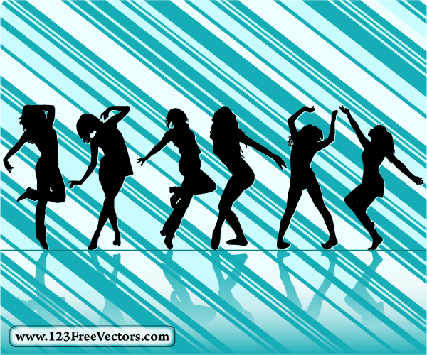 Dancing Girl Silhouettes With Striped Background