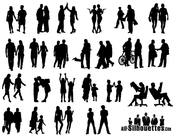 People in Couples Silhouettes Vector Art