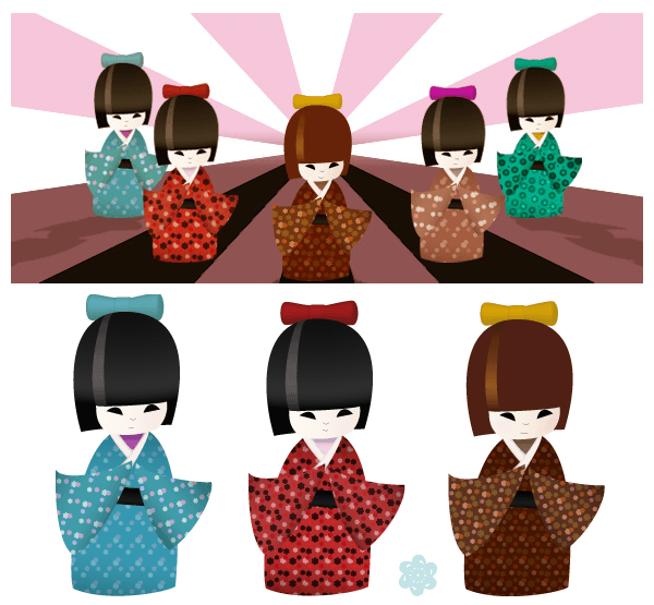 Free Japanese Kokeshi Dolls Vector