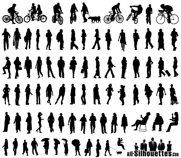 Vector Silhouettes of People Standing, Sitting, Walking