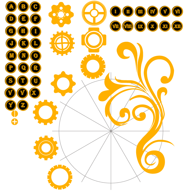 Vector Alphabet Letters and Numbers with Gear Wheel