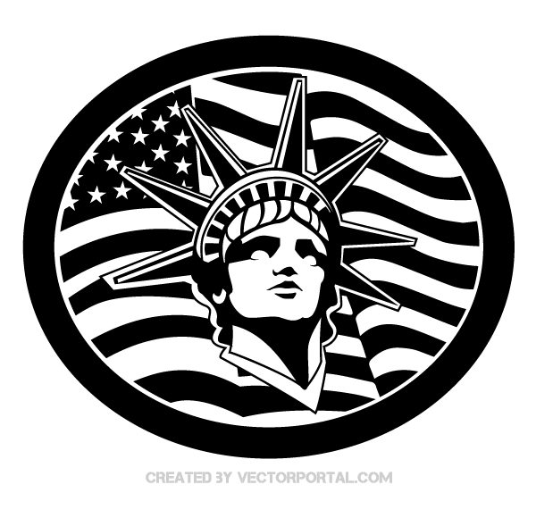 Statue of Liberty with American Flag Vector