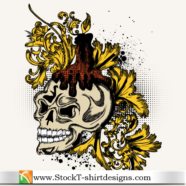 Free Vector Skull And Floral Tshirt Design
