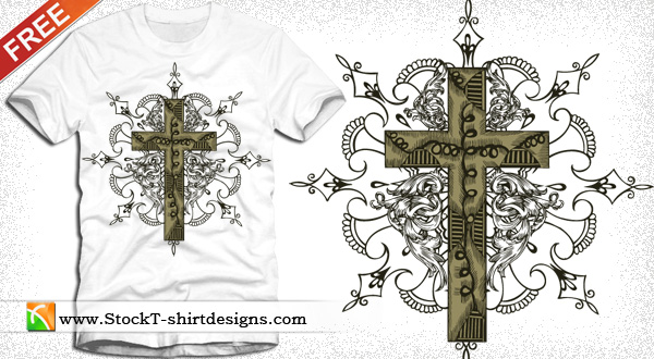 Free Vector Cross Tshirt Design With Floral Ornament