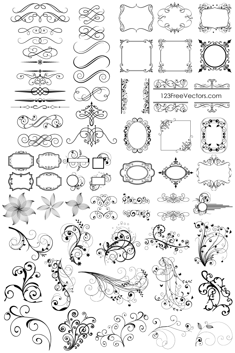 65 Free Floral Vector Ornaments Pack