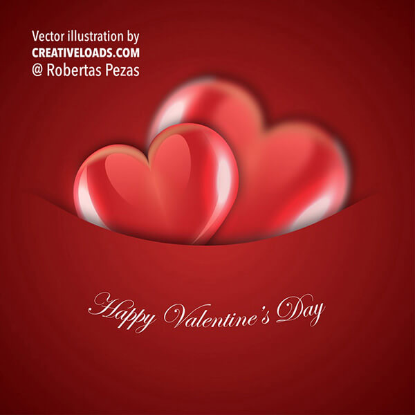 Valentine Day Background with Two Shinny Red Hearts.