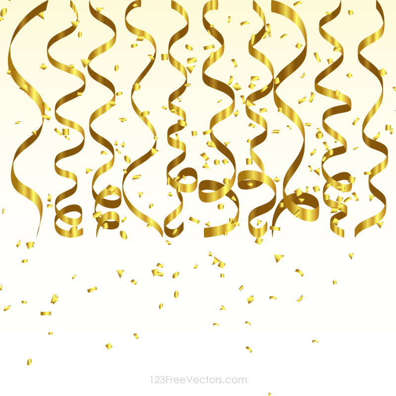 Gold Streamer and Confetti Birthday Party Background Graphics