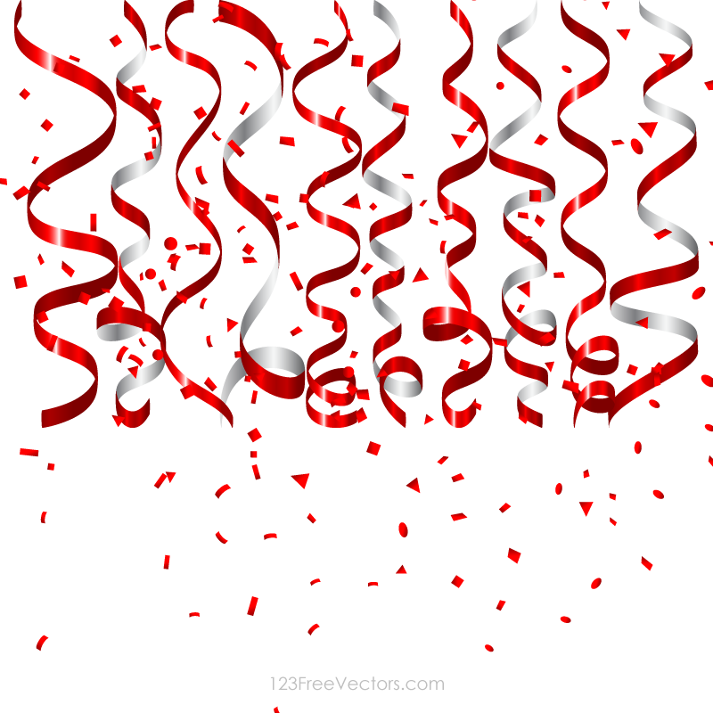 Vector Red Confetti and Party Streamers Birthday Background