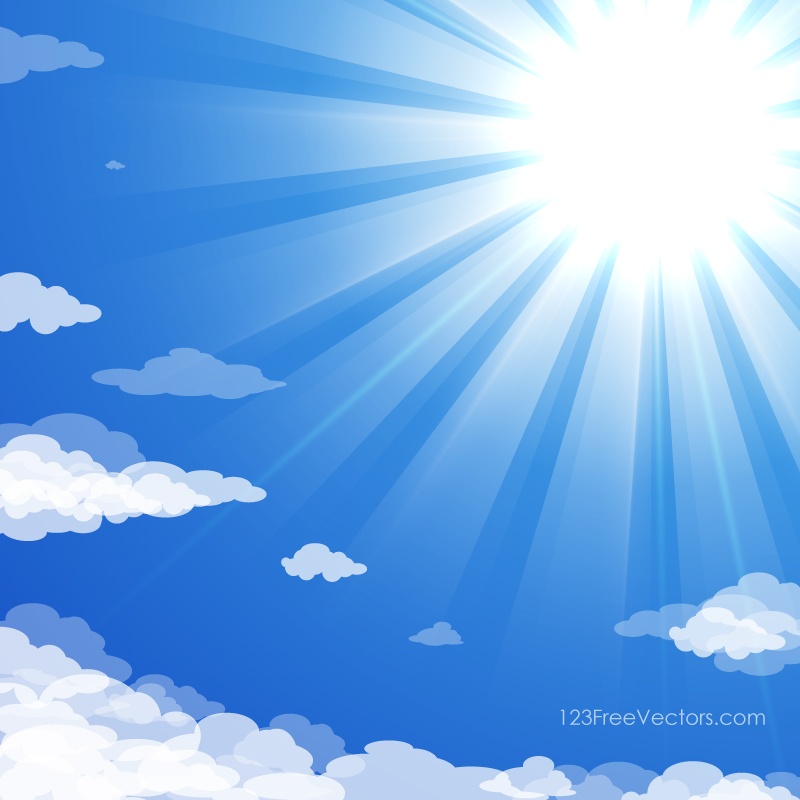 Blue Sky with Clouds Sun Rays Background Image